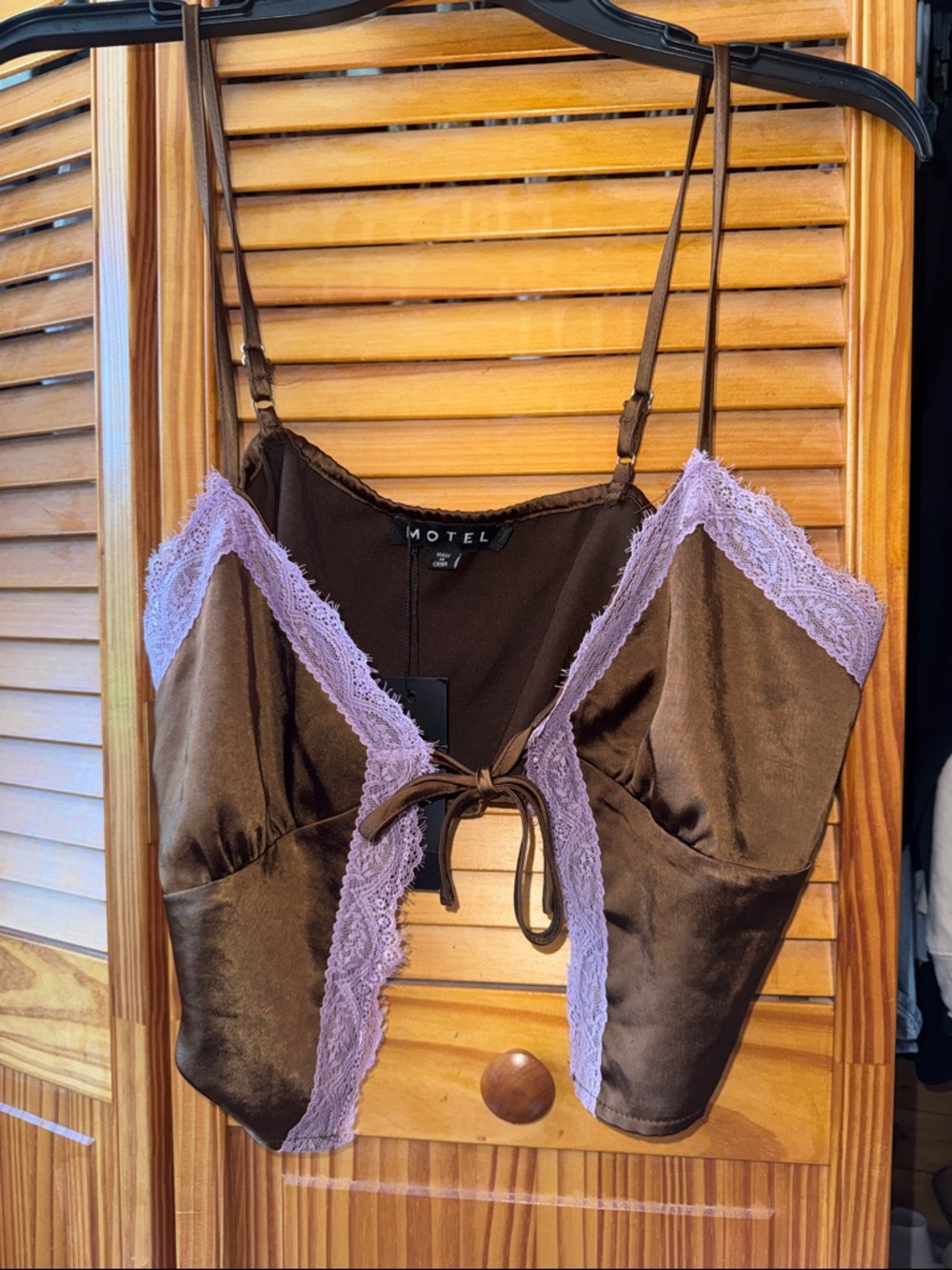 Urban Outfitters Motel Rocks Brown Satin Cami Tank top with Lavender Lace NWT